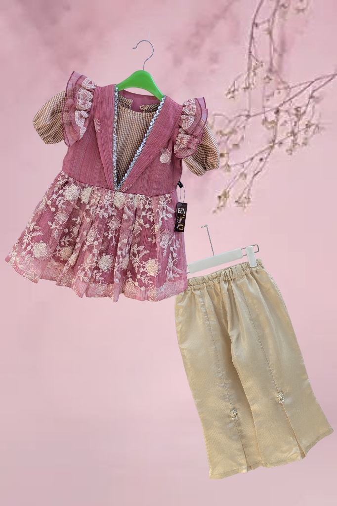 Embroidered Chiffon with Sequence Lace (Muted Rose)