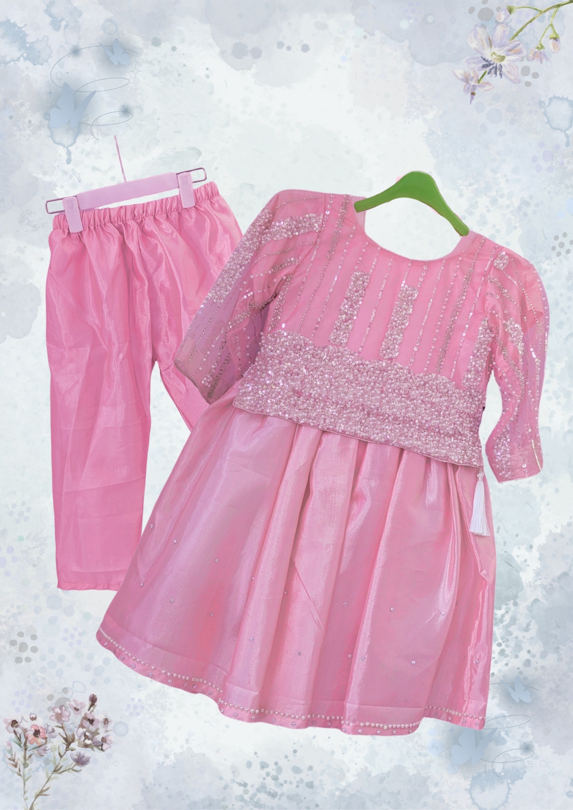 Pink Sequin & Pearl Work Frock